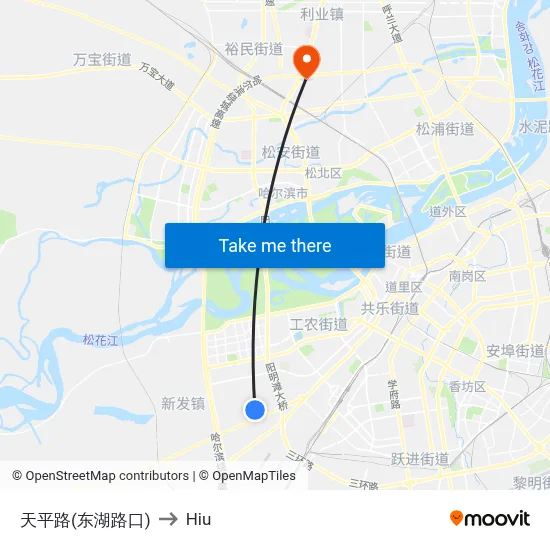 Tianping Road (Donghu Intersection) to Hiu map