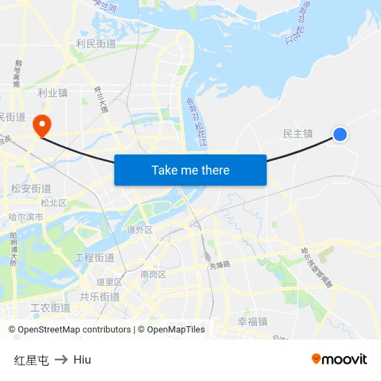 Hongxing Village to Hiu map