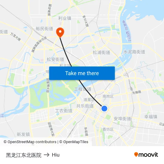 Heilongjiang Northeast Hospital to Hiu map