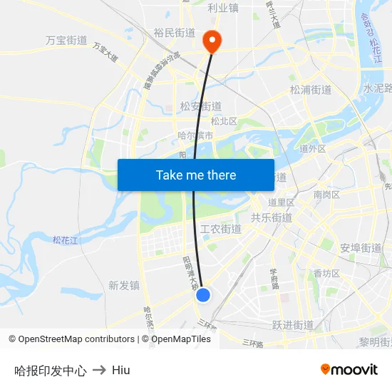 Harbin Press and Publishing Center to Hiu map