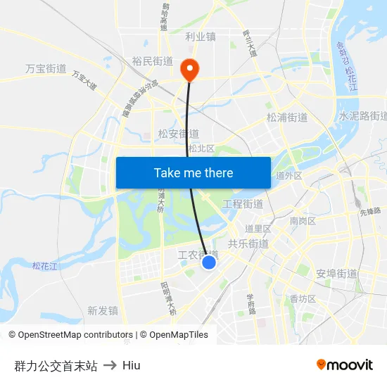 Qunli Bus Terminal to Hiu map