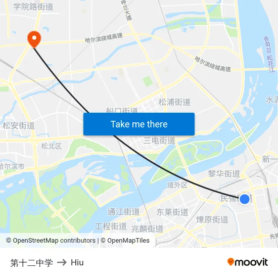 12th Middle School to Hiu map