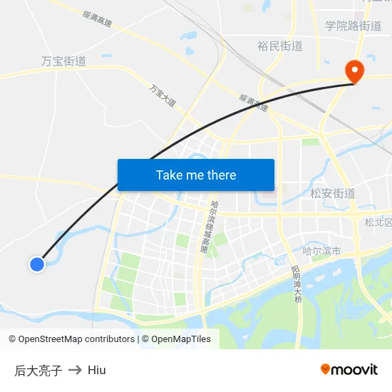 Hou Daliangzi to Hiu map