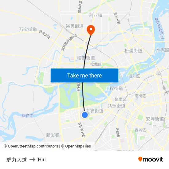 Qunli Avenue to Hiu map