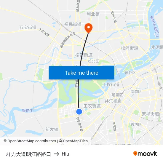 Qunli Avenue & Langjiang Road Intersection to Hiu map