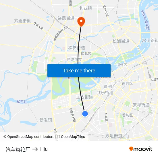 汽车齿轮厂 to Hiu map