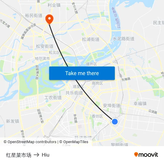 Red Star Market to Hiu map