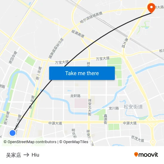 Wujiadian to Hiu map