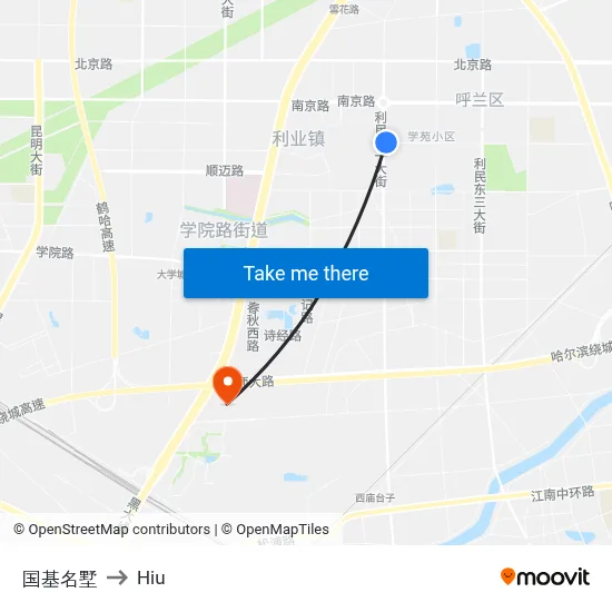 Guoji Villa to Hiu map