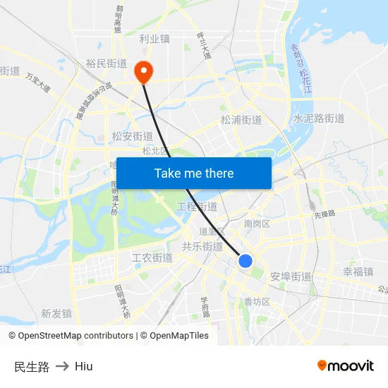 Minsheng Road to Hiu map