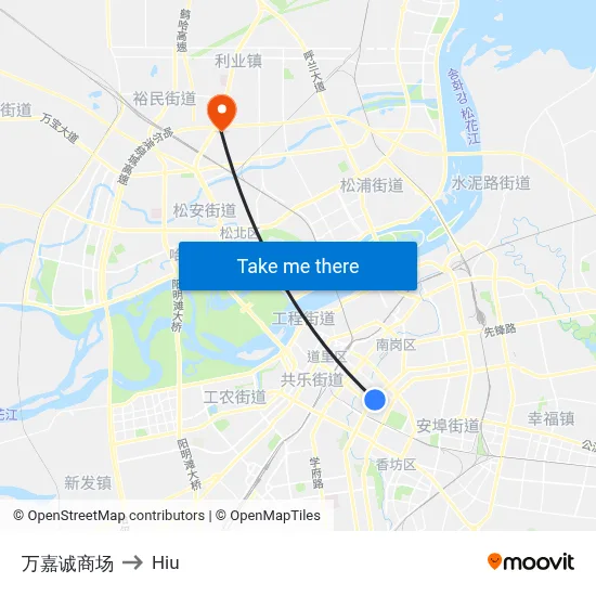 Wanjia Mall to Hiu map