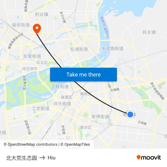 Beidahuang Eco Park to Hiu map