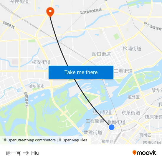 Harbin First Store to Hiu map