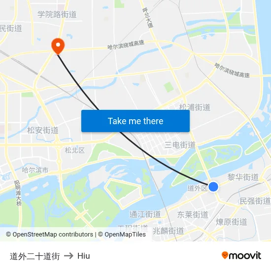 Daowai 20th Street to Hiu map