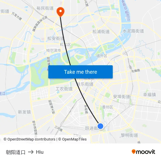 朝阳道口 to Hiu map