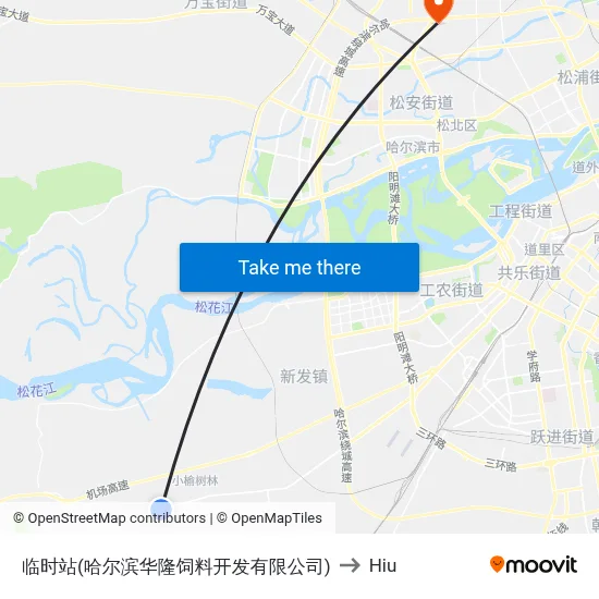 Temporary Stop (Harbin Hualong Feed) to Hiu map