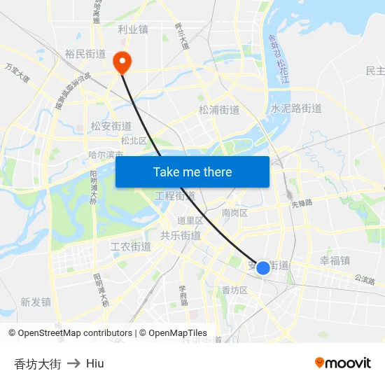 Xiangfang Street to Hiu map