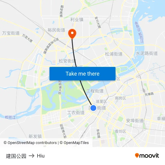 Jianguo Park to Hiu map