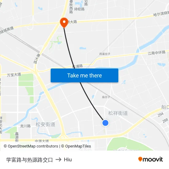 Xuefu Road and Reyuan Road Intersection to Hiu map