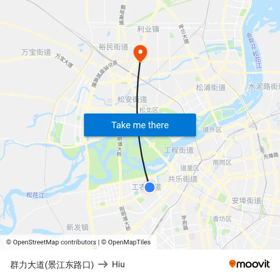 Qunli Avenue (Jiangjiang East Road) to Hiu map
