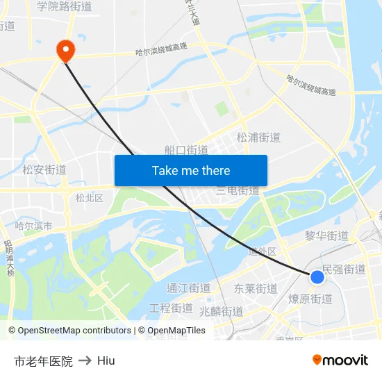 City Elderly Hospital to Hiu map