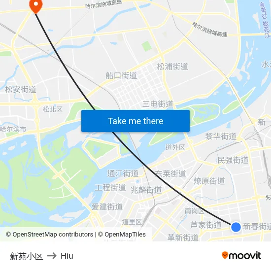 新苑小区 to Hiu map