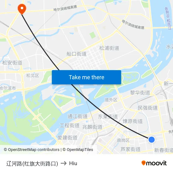 Liaohe Road (Hongqi Street Intersection) to Hiu map