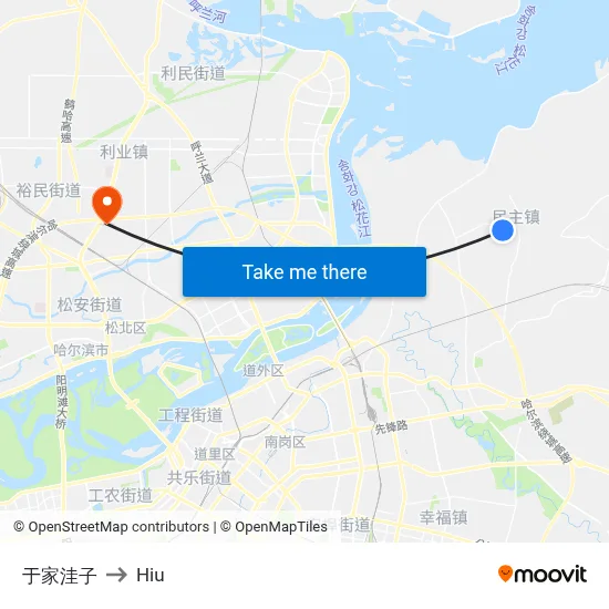 Yujiawaozi to Hiu map