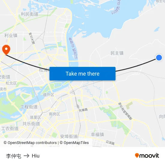 Lizhong Village to Hiu map