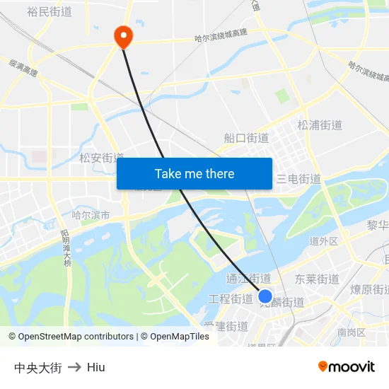 中央大街 to Hiu map
