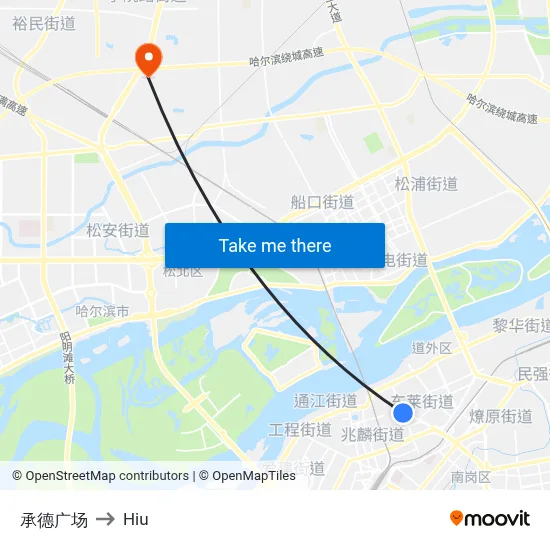 Chengde Square to Hiu map
