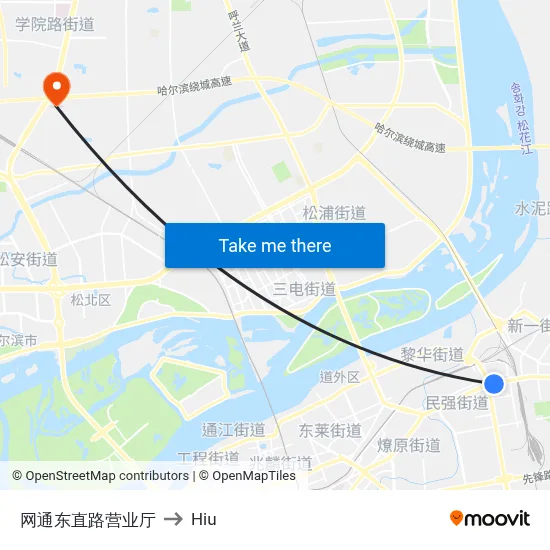 Netcom East Zhilu Office to Hiu map