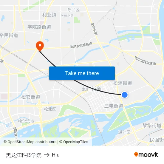 Heilongjiang University of Science and Technology to Hiu map