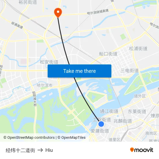 Jingwei 12th Street to Hiu map