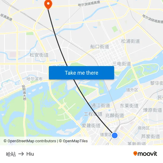 Harbin Station to Hiu map