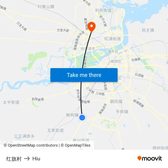 红旗村 to Hiu map