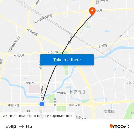 Yihe Garden to Hiu map