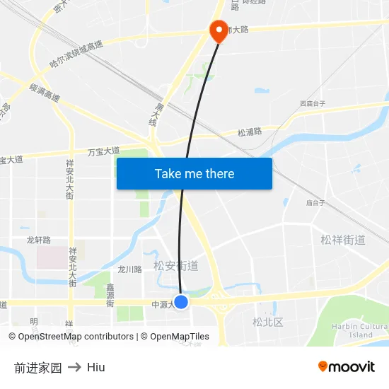 Qianjin Garden to Hiu map