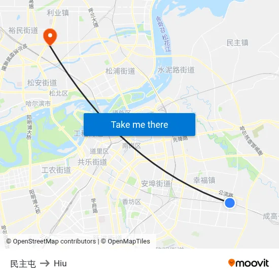 Minzhu Village to Hiu map