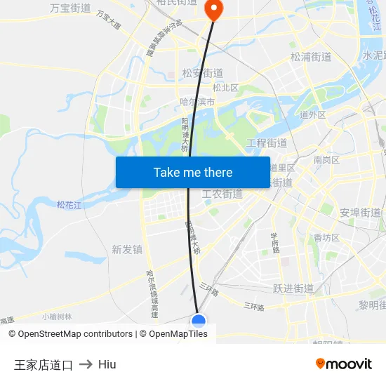 Wangjia Crossing to Hiu map