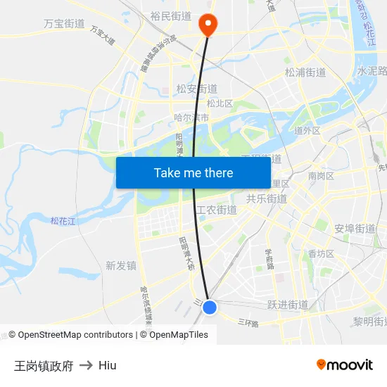 王岗镇政府 to Hiu map