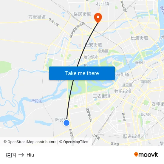 Jianguo to Hiu map