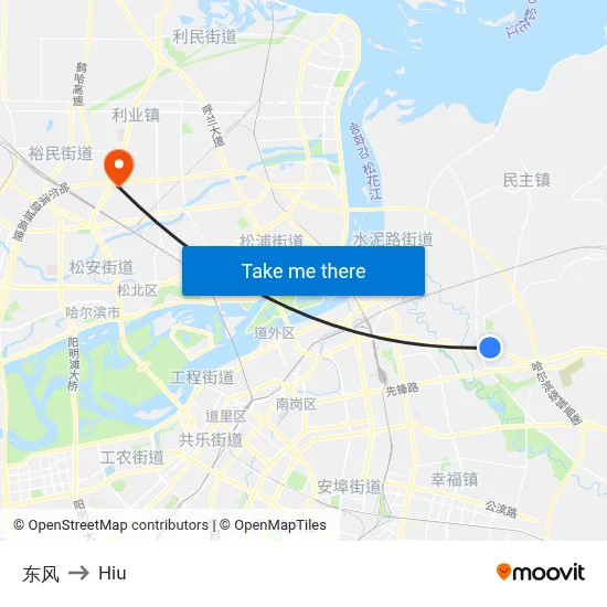 Dongfeng to Hiu map