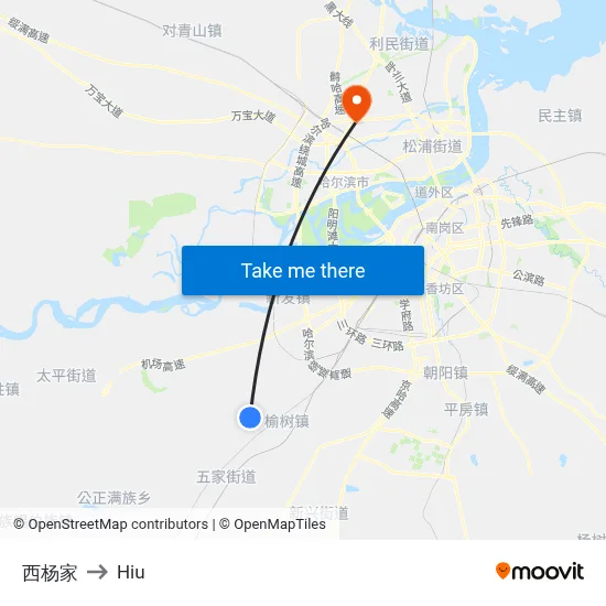 West Yangjia to Hiu map