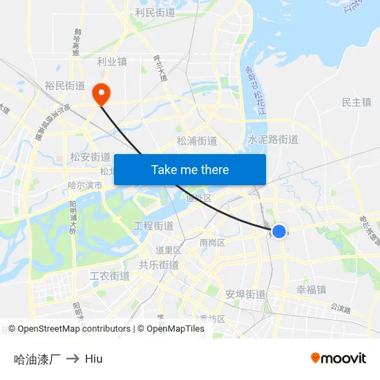 Harbin Paint Factory to Hiu map