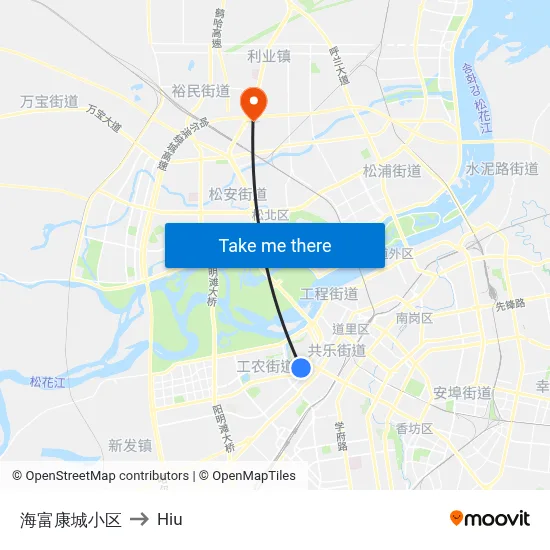 海富康城小区 to Hiu map