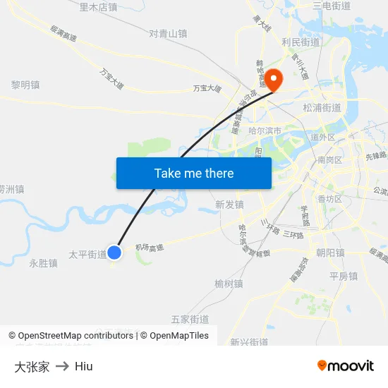 Da Zhangja to Hiu map