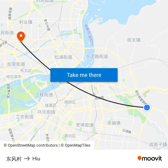 Dongfeng Village to Hiu map
