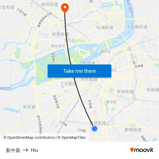 Xinzhongxin to Hiu map