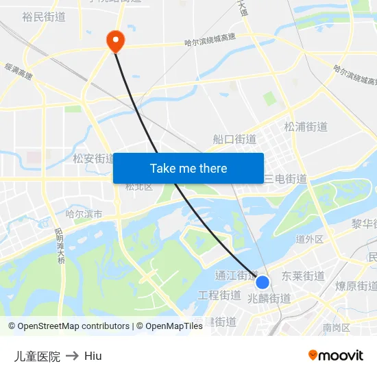 Children's Hospital to Hiu map